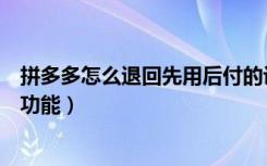 拼多多怎么退回先用后付的设置（拼多多如何关闭先用后付功能）