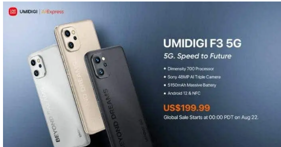 UMIDIGI F3 5G 今天在全球首次亮相 配备 DIMENSITY 700 和 6.7 英寸显示屏