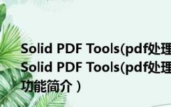 Solid PDF Tools(pdf处理软件) V7.3 Build 2038 官方版（Solid PDF Tools(pdf处理软件) V7.3 Build 2038 官方版功能简介）