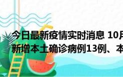 今日最新疫情实时消息 10月13日0—21时，新疆乌鲁木齐新增本土确诊病例13例、本土无症状感染者140例