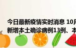 今日最新疫情实时消息 10月13日0—21时，新疆乌鲁木齐新增本土确诊病例13例、本土无症状感染者140例