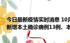 今日最新疫情实时消息 10月13日0—21时，新疆乌鲁木齐新增本土确诊病例13例、本土无症状感染者140例