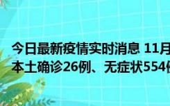 今日最新疫情实时消息 11月6日0时-21时，乌鲁木齐市新增本土确诊26例、无症状554例