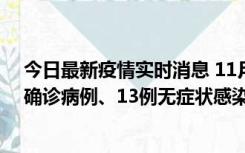 今日最新疫情实时消息 11月11日0-10时，宁波市新增4例确诊病例、13例无症状感染者，均在集中隔离点检出