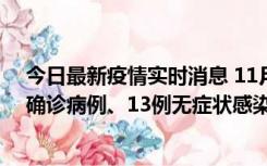 今日最新疫情实时消息 11月11日0-10时，宁波市新增4例确诊病例、13例无症状感染者，均在集中隔离点检出