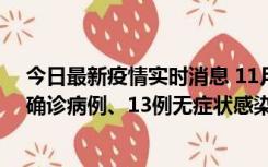 今日最新疫情实时消息 11月11日0-10时，宁波市新增4例确诊病例、13例无症状感染者，均在集中隔离点检出