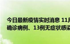 今日最新疫情实时消息 11月11日0-10时，宁波市新增4例确诊病例、13例无症状感染者，均在集中隔离点检出