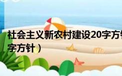 社会主义新农村建设20字方针哪年（社会主义新农村建设20字方针）