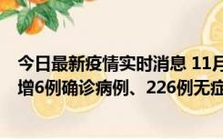 今日最新疫情实时消息 11月19日0-21时，新疆和田地区新增6例确诊病例、226例无症状感染者