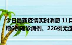 今日最新疫情实时消息 11月19日0-21时，新疆和田地区新增6例确诊病例、226例无症状感染者