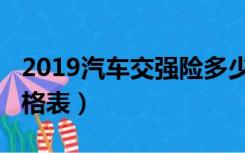 2019汽车交强险多少钱（2019汽车交强险价格表）