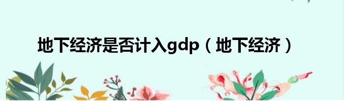 地下经济是否计入gdp（地下经济）