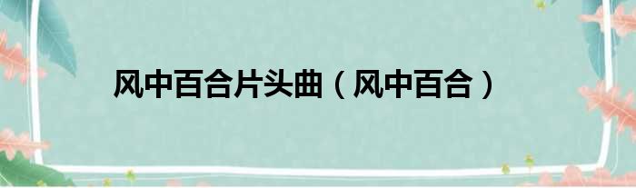 风中百合片头曲（风中百合）