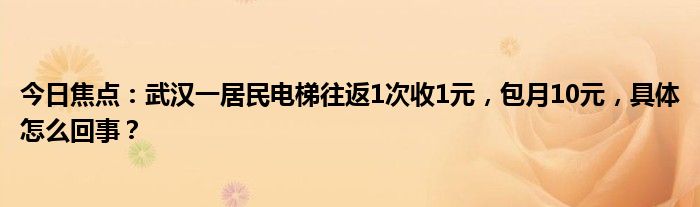 今日焦点：武汉一居民电梯往返1次收1元，包月10元，具体怎么回事？