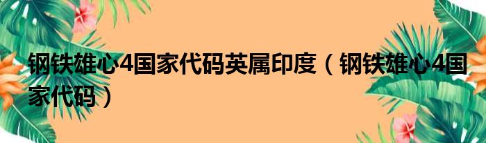 钢铁雄心4国家代码英属印度（钢铁雄心4国家代码）