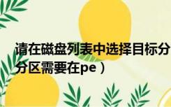 请在磁盘列表中选择目标分区（目标分区是动态磁盘的gpt分区需要在pe）